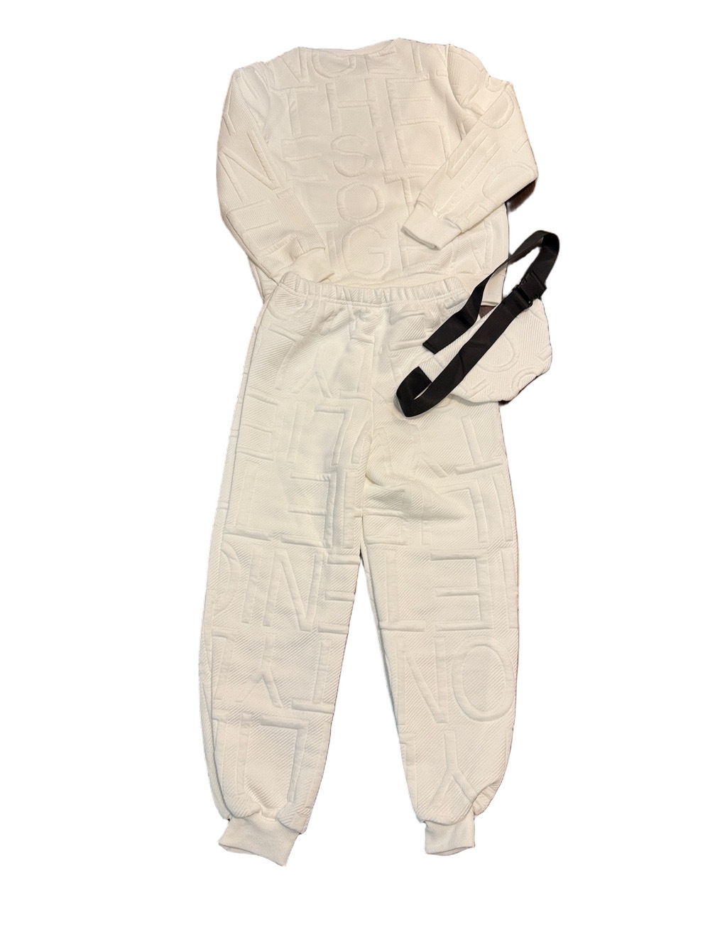 Kids' White Quilted Sweatshirt & Jogger Set with Fanny Pack Size 9Y New - Picture 3 of 3